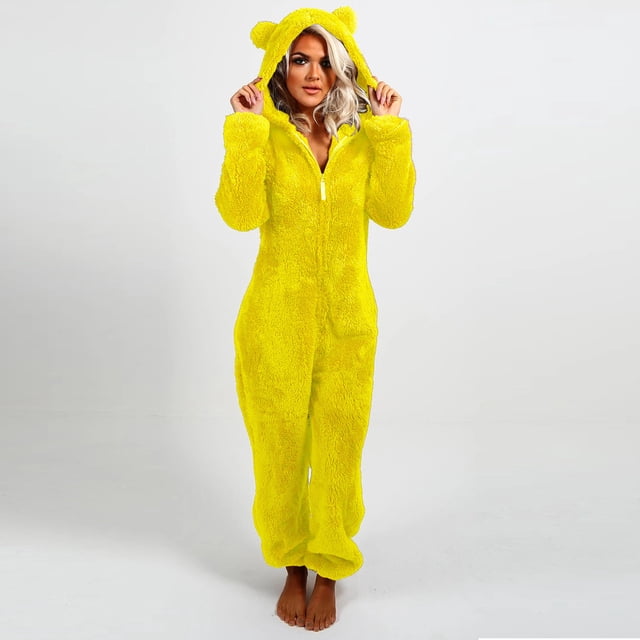 LSLJS Combinaison Pyjama à Capuche à Manches Longues pour Femmes, Décontractée, Chaude pour l'Hiver, Tenue de Nuit
