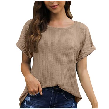 Timegard Womens Tops Summer Casual Basic T Shirts Loose Crewneck Short Sleeve Solid Color Tops Blouse