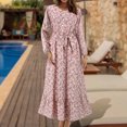 thumbnail image 1 of Ovzne Robes d'Été pour Femmes 2025 Robe Mode Femmes Imprimé Floral Col Rond à Lacets Boutonnage Manches Longues Fermeture à Glissière à Lacets Robe à Taille Rétractable Robe de Printemps Robe à Manches Longues Imprimée Clea, 1 of 7
