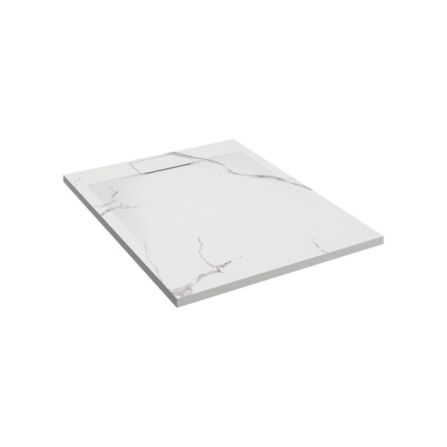 Emberveil Marble White SMC Shower Base 36" x 48" – Low Profile Anti-Slip Stone Texture with Side Drain