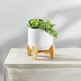 thumbnail image 2 of Mainstays 4 inch White Ceramic Planter with Bamboo Stand, 2 of 8