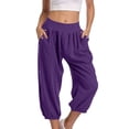 thumbnail image 2 of Timegard Womens Capri Pants Elastic High Waist Button Comfy Solid Color Casual Crop Pants with Pockets, 2 of 7