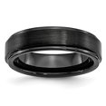 thumbnail image 1 of Black Ceramic Ridged Edge 6mm Brushed and Polished Band Ring 12 Size, 1 of 6