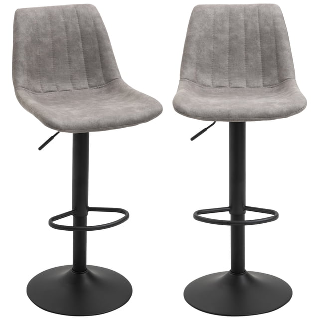 HOMCOM Tabourets de Bar Réglables, Ensemble de 2, avec Sièges Pivotants Rembourrés en leathaire Gris, Dossiers Hauts et design Sans Accoudoirs. Chaque Tabouret a un Cadre Robuste en Métal Noir Enduit de Poudre avec une base Ronde pour la Stabilité et un Repose-Pieds pour un Confort Accru. Hauteur Réglable Varie de 35 à 43,3 Pouces, Convient aux Espaces de Cuisine et de Salle à Manger. Assemblage Requis.