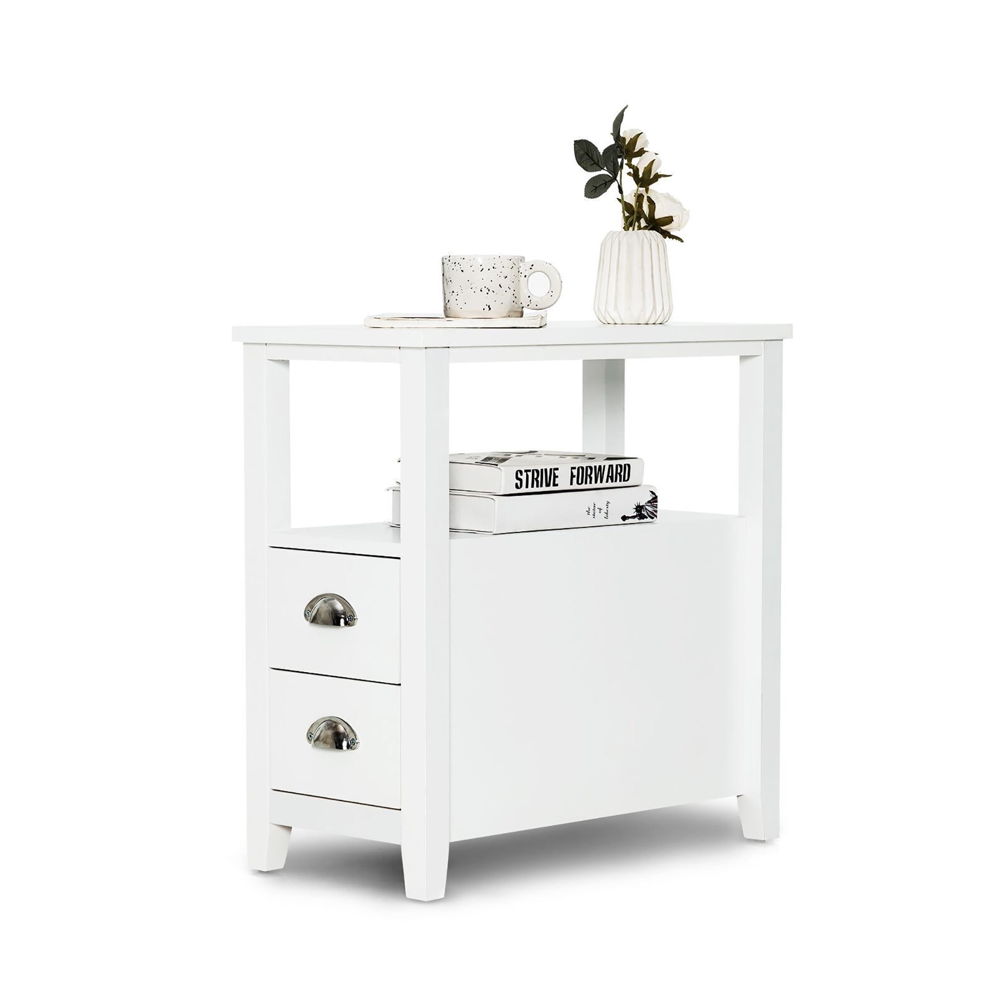 Gymax Side End Sofa Table Nightstand w/ 2 Drawers for Living Room Bedroom White