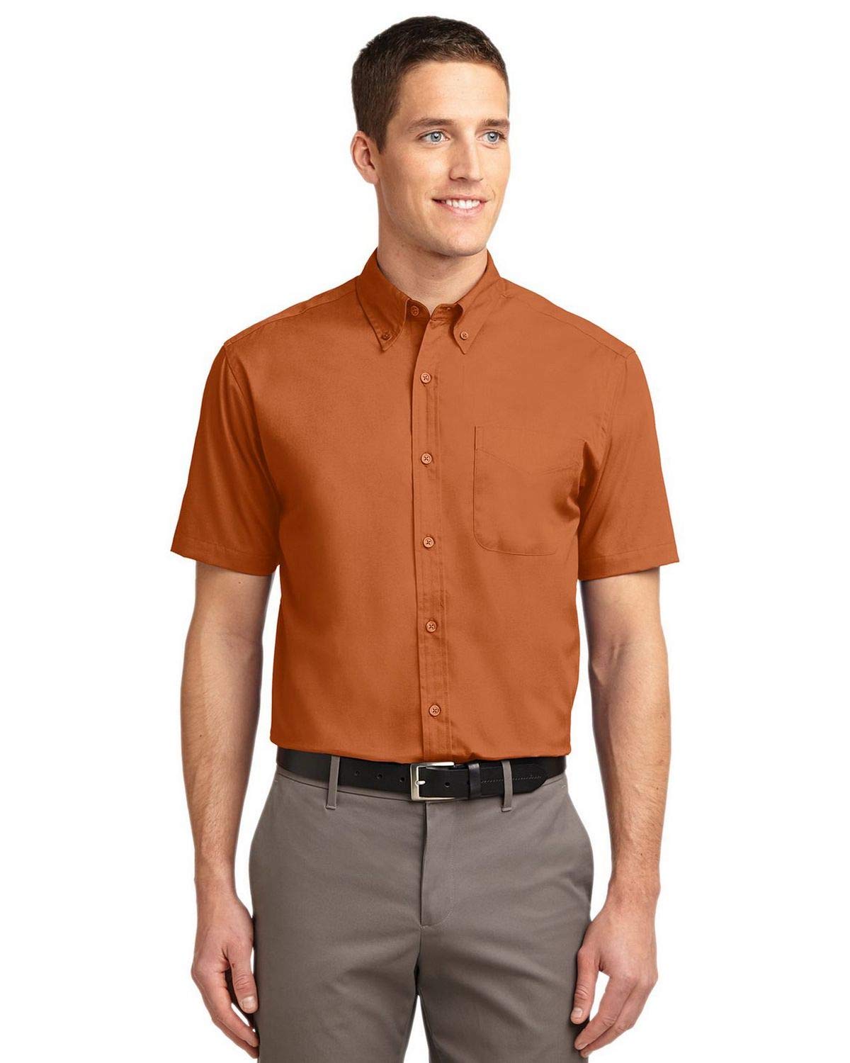Port Authority Men's Port Authority Short Sleeve S Texas Orange/Light Stone