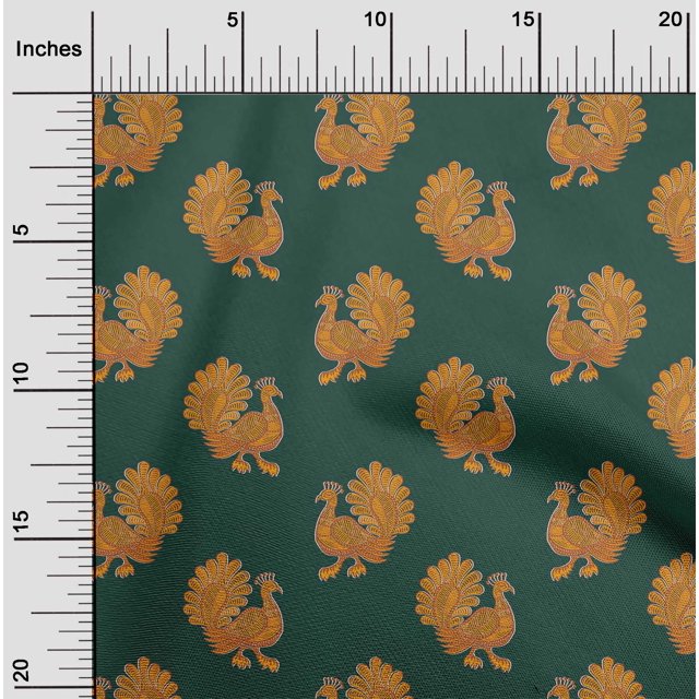 oneOone Cotton Poplin Fabric Peacock Block Print Fabric By Yard 42 Inch Wide