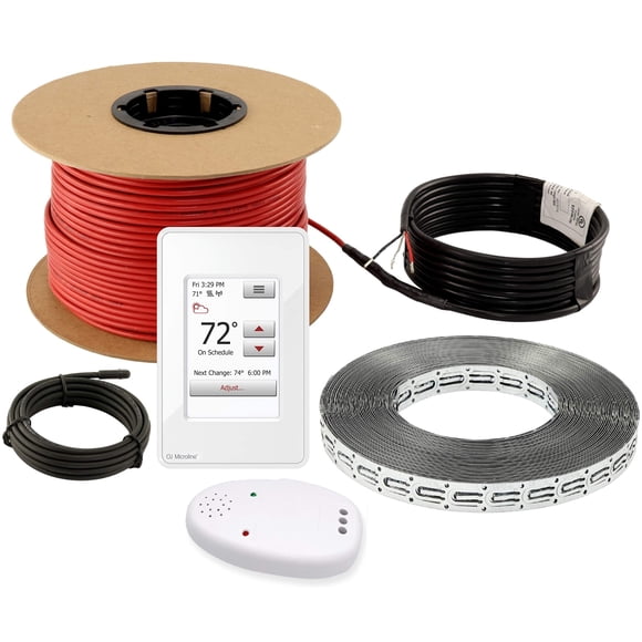 LuxHeat 80sqft Floor Heating Cable Kit - 120v Floor Heating System Under Tile - Heated Flooring System Includes UWG4 WiFi Programmable Thermostat w/GFCI, Heater Cable, Strapping, Sensor & Alarm