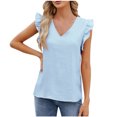 thumbnail image 1 of Timegard Womens Summer Tops Ruffle Cap Sleeve V-Neck Solid Color Comfy Lightweight Blouse Casual Loose Tops, 1 of 4
