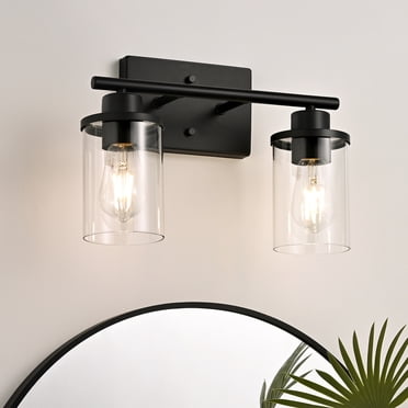 EDISHINE 2 Light Bathroom Vanity Light Fixtures with Clear Glass Shades, Matte Black Vanity Light for Bathroom, Powder Room, Vanity Table, Bedroom, Kitchen (E26 Base), ETL Listed