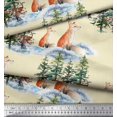 thumbnail image 2 of Soimoi Yellow polyester Crepe Fabric Fox & Pine Tree Print Fabric by the Yard 42 Inch Wide, 2 of 5