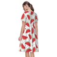 thumbnail image 2 of Bixox Robe d'Été à Manches Courtes pour Femme, Coupe Ample Évasée, Longueur Genou, avec Poches - Melon D\'eau, 2 of 7