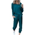 thumbnail image 1 of Mrat Plus Size Two Piece Outfits for Women 2 Piece Jogging Sets Solid Polyester Long Sleeve Sweatsuits Sets Two Piece Track Suits Drawstring High Waist Pants Set Comfy Outfits G-Navy XXL, 1 of 5