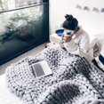 thumbnail image 3 of Chunky Knit Blanket Merino Wool Hand Made Throw Boho Bedroom Home Decor Giant Yarn, 3 of 4