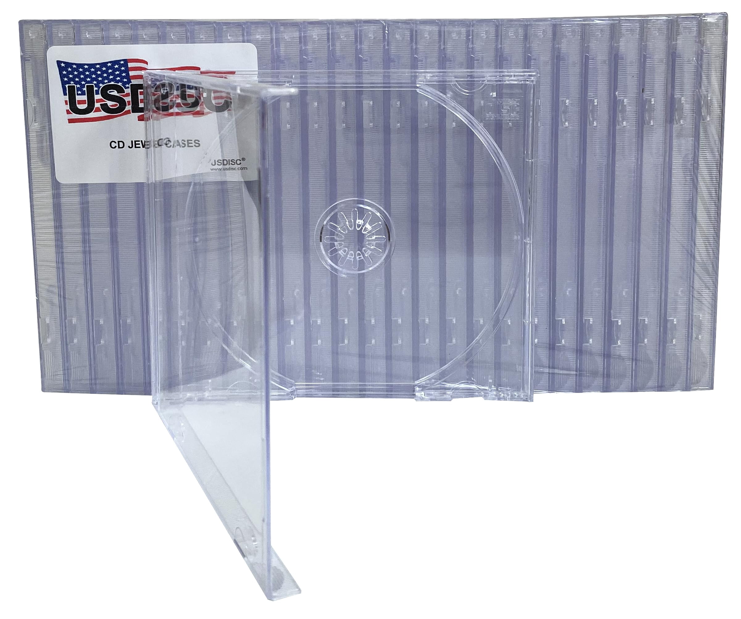 USDISC CD Jewel Cases Standard 10.4mm, Single 1 Disc, Clear, Pack of 25