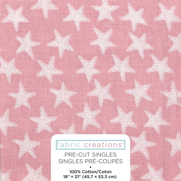 FABRIC CREATIONS Pink with White Stars Cotton Fat Quarter 45 × 53 cm (18 × 21 in), 18x21