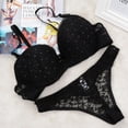 thumbnail image 3 of Women Lace Drill Bra Set Push Up Underwear Set Bra and Thong Set, 3 of 3