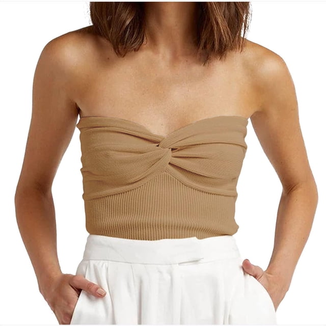 Yuyuzo Tube Tops for Women Strapless Sleeveless Shirts Ribbed Knit Going out Tops Slim Fitted Basic Tees