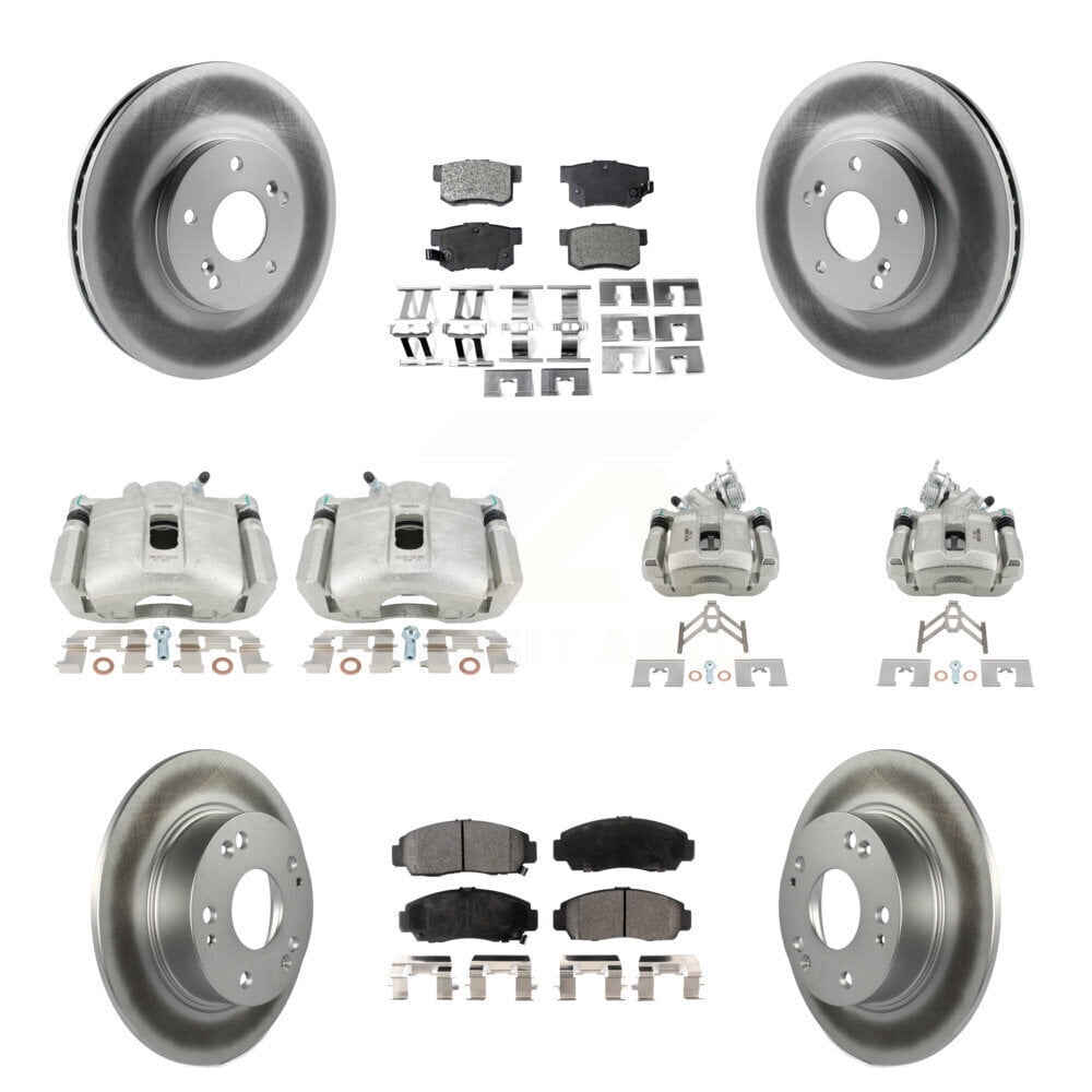 Transit Auto Front Rear Disc Brake Caliper Coated Rotors and Semi-Metallic Pads Kit (10Pc) for Car Honda Accord Acura TSX KCG-100822P
