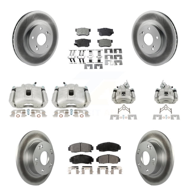 Transit Auto Front Rear Disc Brake Caliper Coated Rotors and Semi-Metallic Pads Kit (10Pc) for Car Honda Accord Acura TSX KCG-100822P