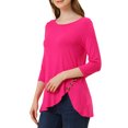 thumbnail image 4 of INSPIRE CHIC Hauts pour Femmes Col Rond Manches 3/4 Décor Boutons Ourlet Irrégulier Blouse Style Décontracté 3TG Rose Vif, 4 of 6