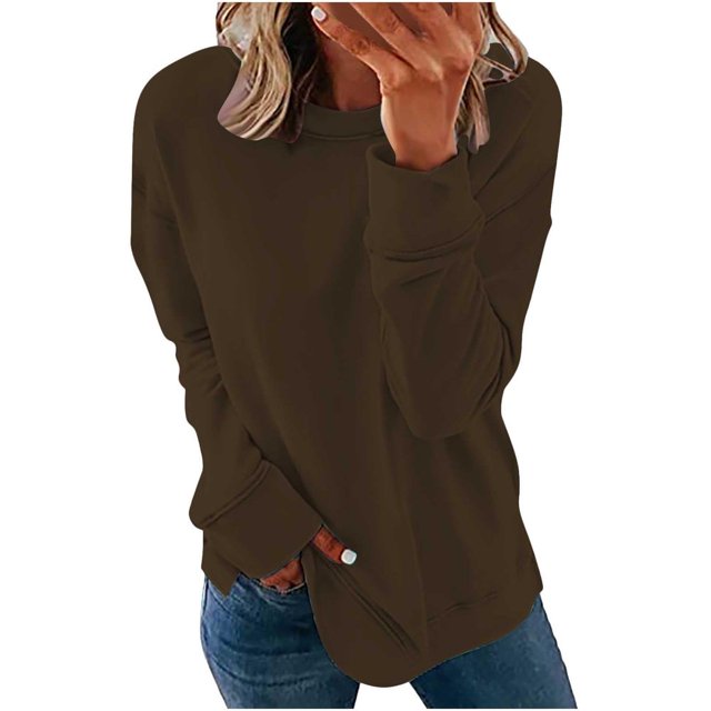 Chandails de Compression à Manches Longues pour Femmes Col Ras du Cou Unis Plus Chandail Surdimensionné Coupe Ample Pulls Tendance Hauts Légers pour Femmes Grande Taille Gris m