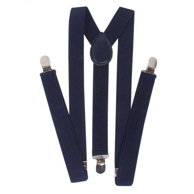 Men's 1 Inch Wide Solid Adjustable Suspenders - Navy
