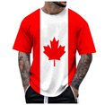 thumbnail image 1 of LUOGENLI T-shirts pour Homme pour Hommes Été Canada Fête de l'Indépendance Fête Nationale pour Imprimé Drapeau Rétro Col Rond Manches Courtes Hauts T-shirts pour Homme T-Shirt Graphique Vêtements d'Été Rouge Melon D\'eau TTTG, 1 of 4