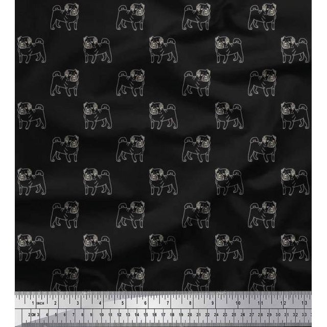Soimoi Poly Georgette Fabric Pug Dog Printed Fabric 1 Yard 42 Inch Wide