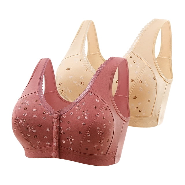 AherBiu 2pc Plus Size Bras for Seniors Women Front Closure Full Coverage Bralette Comfort High Support Everyday Bras