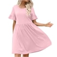 thumbnail image 1 of mtvxesu Dresses for Girls, Women's Spring/Summer European And American Temperament Commuting Leisure Solid Color Ruffle Sleeves Round Neck Dress Short Sleeve Round Neck Knee Length Dress, 1 of 5