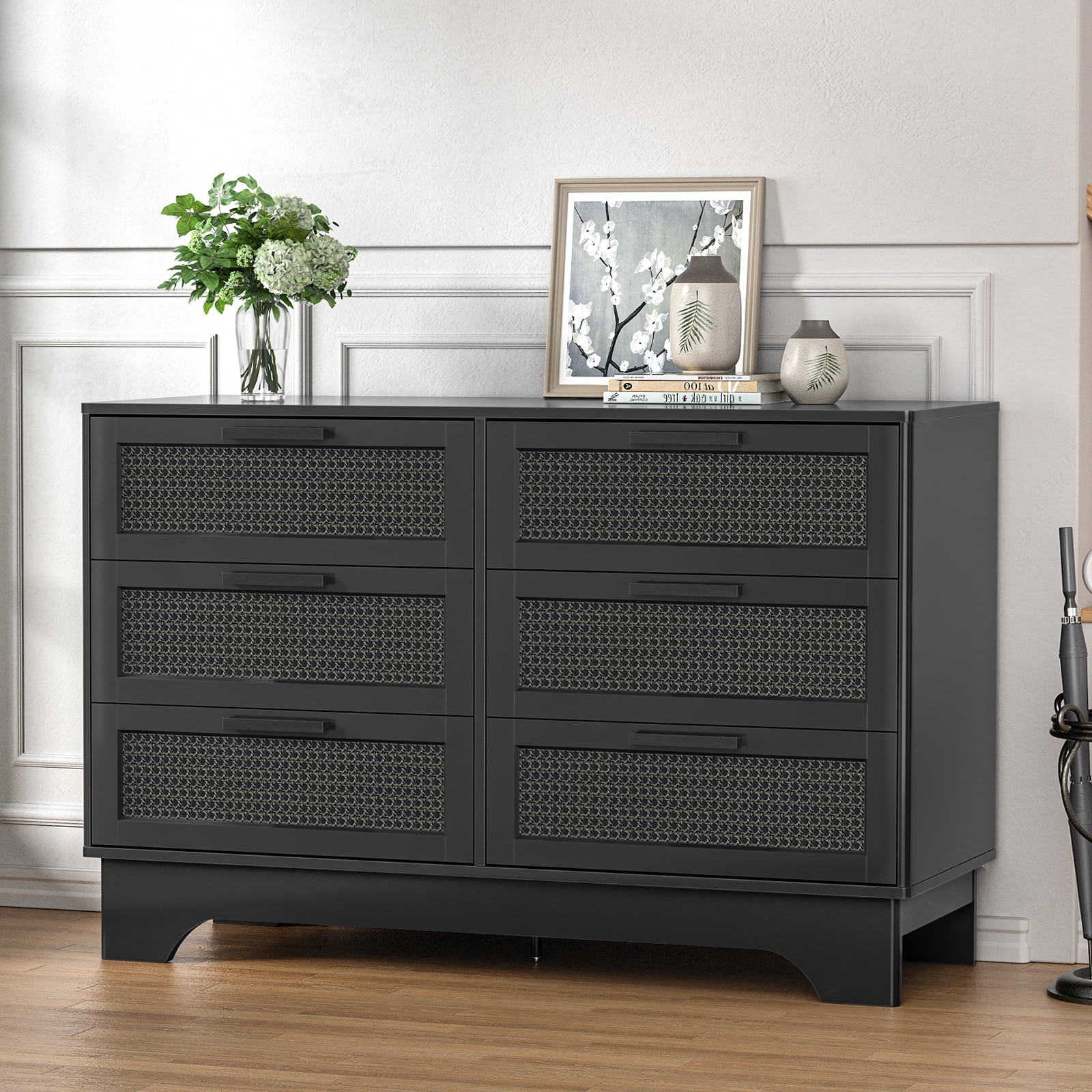 Eumyviv 6 Drawer Dresser, Black Dresser for Bedroom Kids Chest of Drawers for Living Room, Black H0110