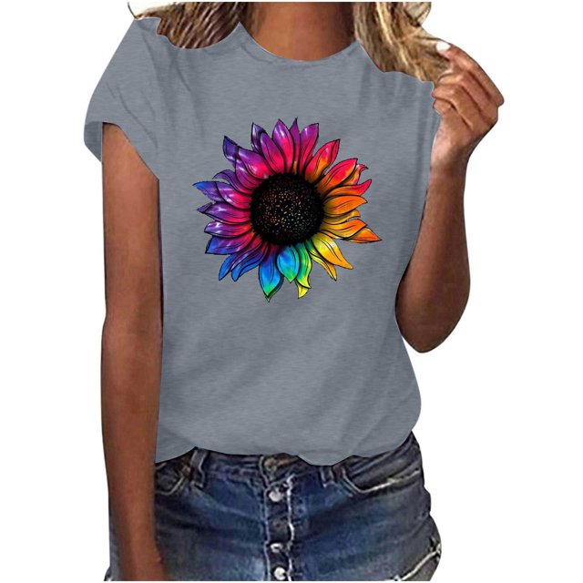 Birdeem Femmes Décontracté Été Imprimé Manches Courtes Col Rond T-Shirt Ample Blouse Hauts