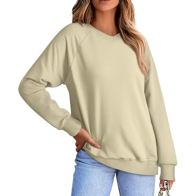 Chandails en Molleton Col en V pour Femmes Manches Longues Décontractées Tops Pull Oversize