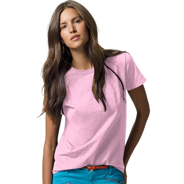 Hanes ComfortSoft T-Shirt à Col Rond en Jersey Coupe Décontractée pour Femmes, P, Rose Pâle
