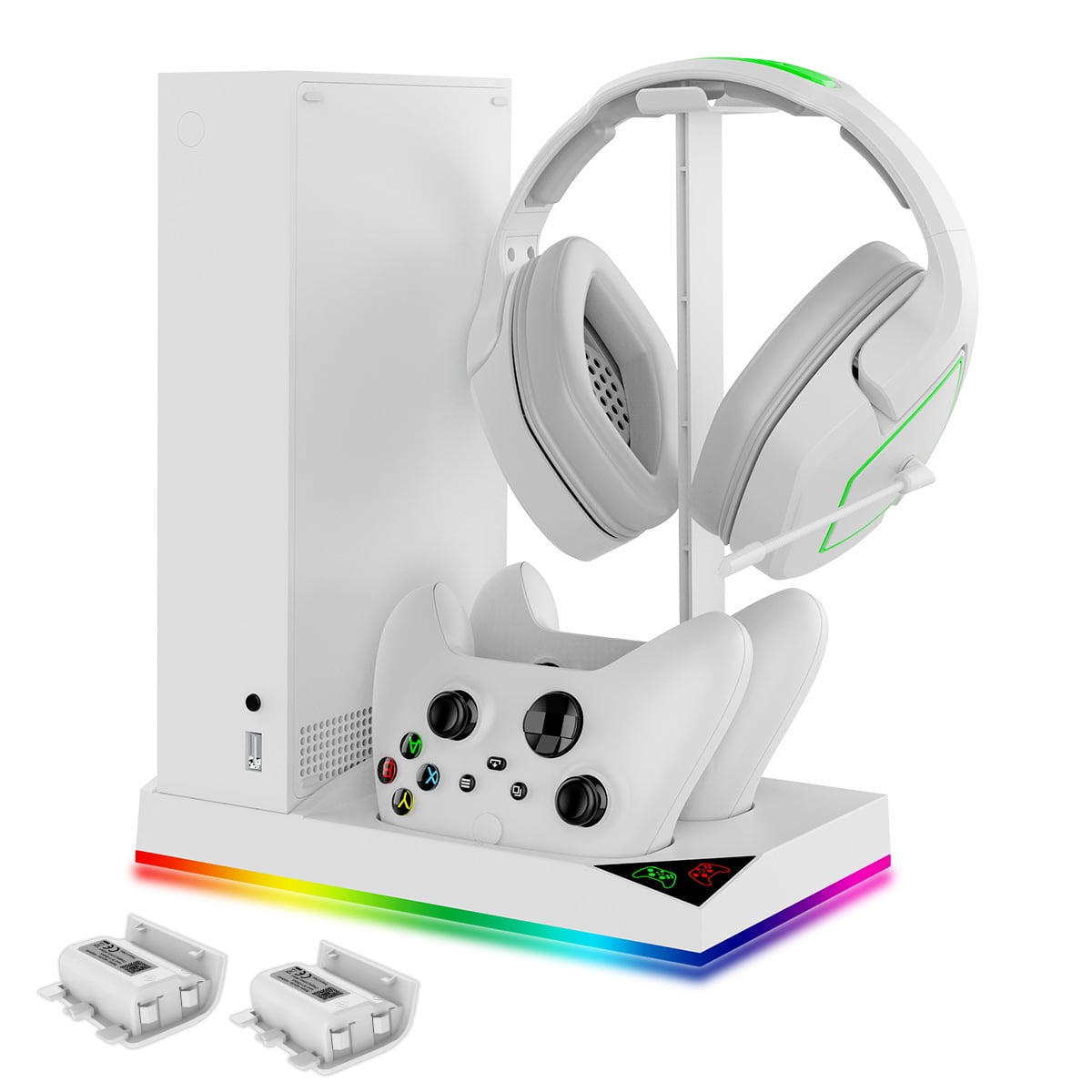Support de Refroidissement RVB Tout-en-un pour Xbox Series S (XSS) - Station de Recharge Double pour Manettes, Support pour Écouteurs et Support de Disques pour 12 Jeux, Accessoire de Jeu à DEL Coloré pour une Configuration Organisée