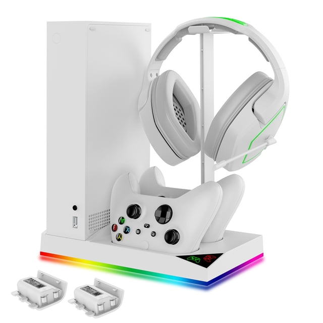 Support de Refroidissement RVB Tout-en-un pour Xbox Series S (XSS) - Station de Recharge Double pour Manettes, Support pour Écouteurs et Support de Disques pour 12 Jeux, Accessoire de Jeu à DEL Coloré pour une Configuration Organisée