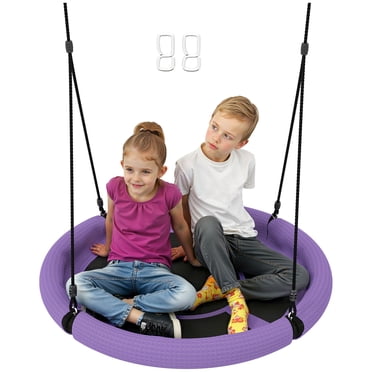 Qaba Saucer Swing Seat for Kids with Height Adjustable Hanging Ropes Purple