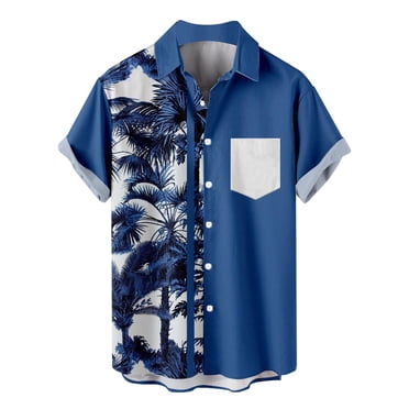 Ketyyh-chn99 Mens Casual Dress Shirt Fashion Men'S Summer Vacation Tourism Beach Fashion Trend Leisure 3d Digital Printing Short Sleeve Shirt Blue,4XL