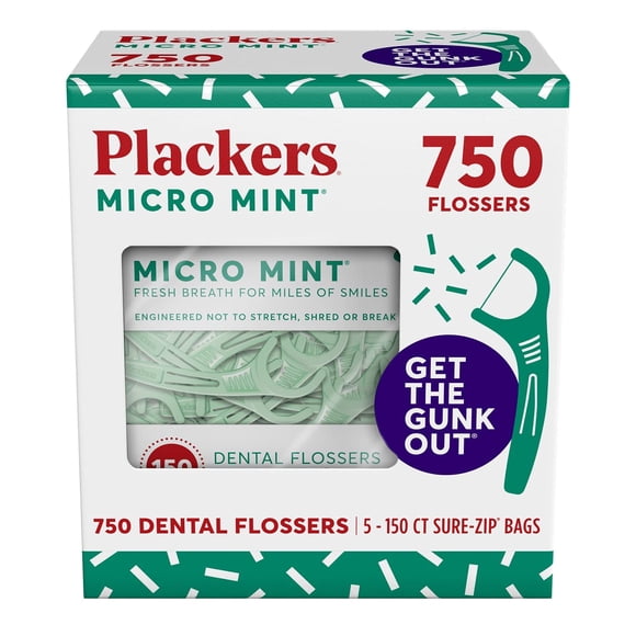 Plackers Jet Dentaire Micro Menthe, Cure-Dents Pliable, Super Tuffloss, Rangement Facile avec Fermeture à Glissière Sécurisée, Saveur Menthe Fraîche, 750 Unités (Lot de 5)
