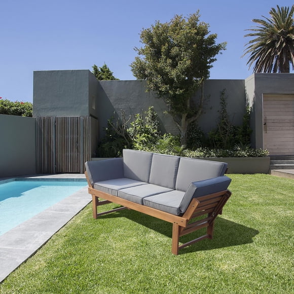 Deko Living Outdoor Acacia Wood Patio Bench/Lounge Chair with Fold Down Center Table & Side Panels