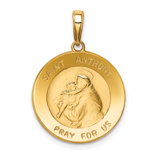 14K Yellow Gold Saint Anthony Small Round Medal Pendant