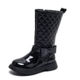 thumbnail image 4 of Mevxay Girls Kids Winter Fashion Knee High Winter Boots Buckle Zipper Riding Boot Mid Boot Black 32, 4 of 6