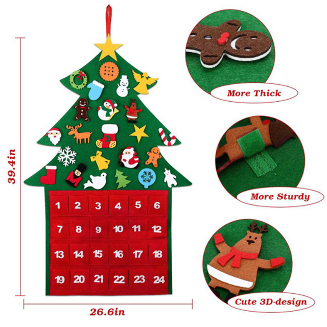 Calendrier de l'Avent en Tissu Arbre de Noël (Compte à Rebours jusqu'à Noël)