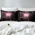 thumbnail image 4 of Geometric Abstract Bedding 3D Modern Glowing Square Plaid Comforter Set Pink Room Decor for Teen Girls, Neon Light Gradient Grid Bedding Comforter Sets King 3Pcs, Poppy Plaid Pink, 4 of 5