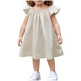 thumbnail image 2 of NJDVHB Robes d'Hiver pour Tout-Petits, Robe de Princesse pour Fillette, Robe de Fête pour Filles, Robe Décontractée Ample à Manches Volantées Unie pour Enfants, Col Rond, Manches Courtes, Beige, 100, 2 of 5