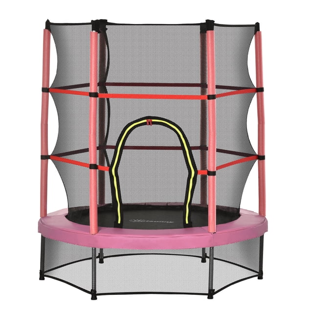 Outsunny Trampoline pour Enfants avec Enceinte pour 3 à 6 Ans, Rose