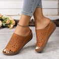 thumbnail image 3 of Women's Hollow Out Wedge Mules Comfortable Platform Sandals Slip On Open Toe Clogs Lightweight Non Slip Beach Slides Brown Size 7.5, 3 of 8