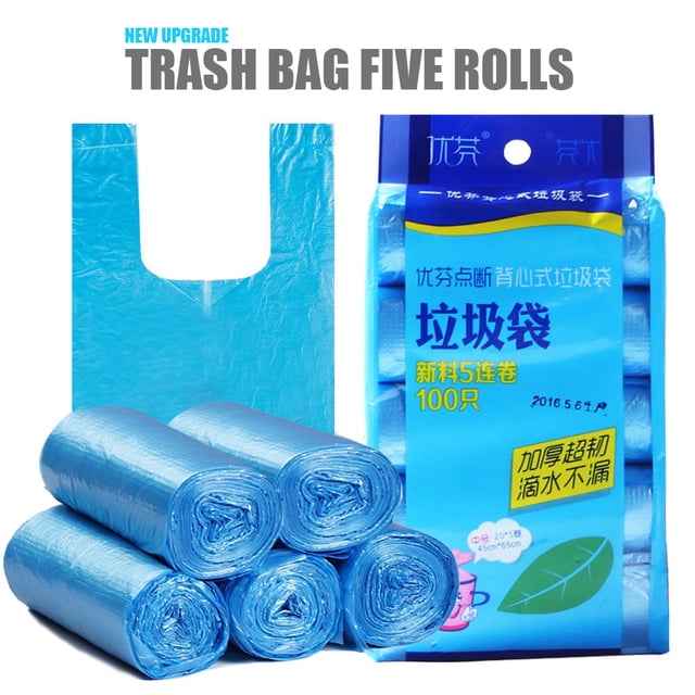 Iodue Rubbish Bags 5 Rolls 100PC Trash Bags Durable Disposable Plastic Household Kitchen Trash Bags