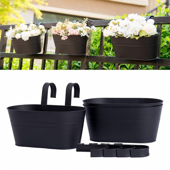 Clearance! Shishian Planters For Indoor Metal Hanging Flower Pots For Fenceï¼ÂOutdoor Balcony Rail Planter With Garden Tools Detachable Hooks Holes For Garden Home Decor Black Pots Indoor W